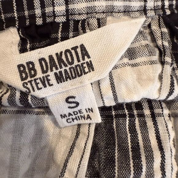 BB Dakota Steve Madden "Plaid Out" Black White Tank Top Tassel Straps Size Small - Picture 7 of 10